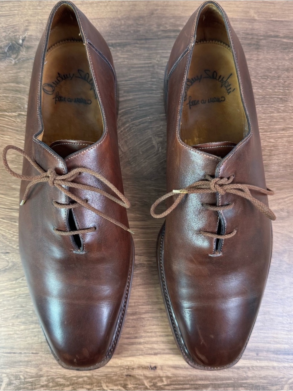 Handmade Brown leather Oxford Shoes Square Toe 3-Eyelet Nordstrom 12 D (Rare)